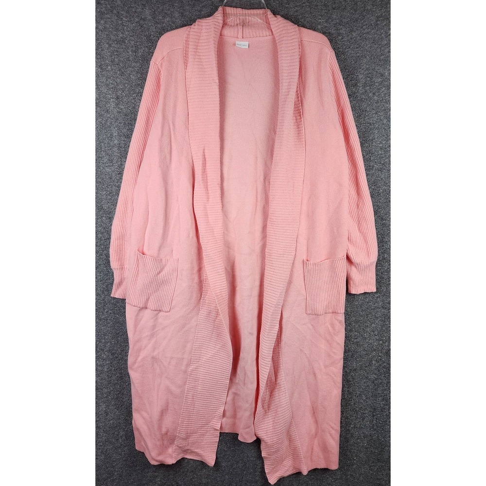 Lascana Cardigan Womens 16/18 Longline Open Front Pink Ribbed Pockets EUC
